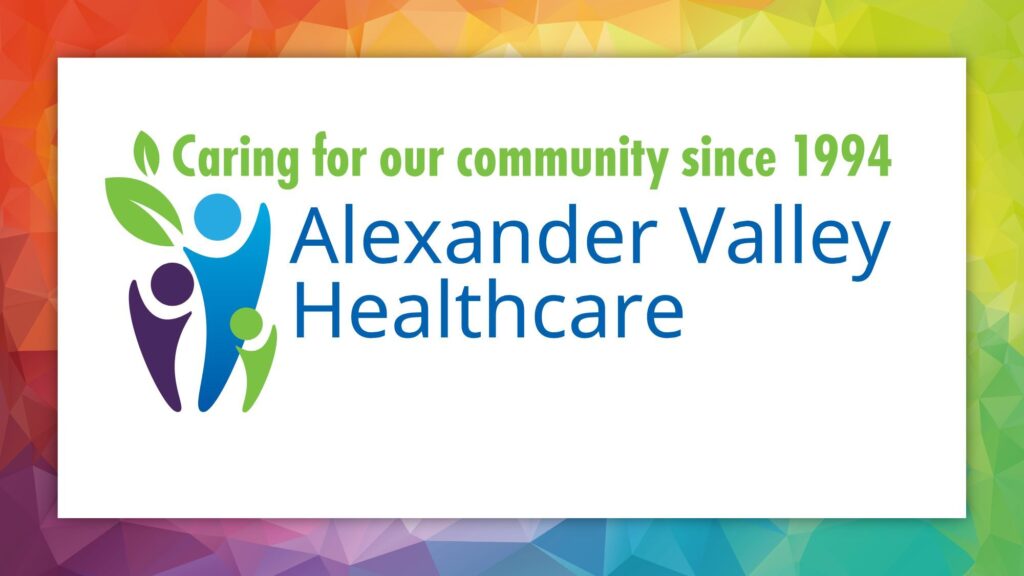 Alexander Valley Healthcare logo with colorful border