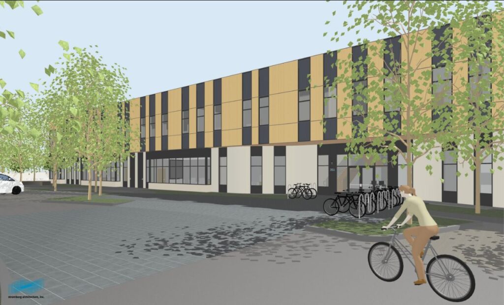 Alexander Valley Healthcare Building mockup with person on a bike