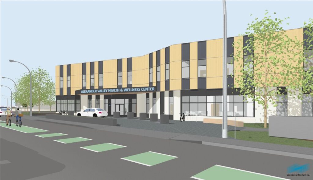 Alexander Valley Healthcare Building mockup from a street view.
